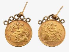 A pair of half sovereign ear pendants