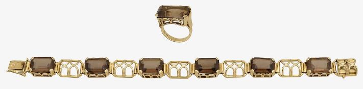 A smoky quartz bracelet and ring set