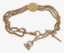 A 9ct decorative three row fob watch chain