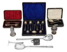 A collection of Edward VII silver cruets and flatware