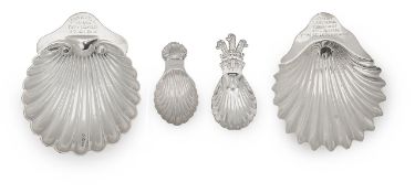 Two silver butter dishes and caddy spoons