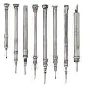 A group of eight Sampson Mordan silver propelling pencils