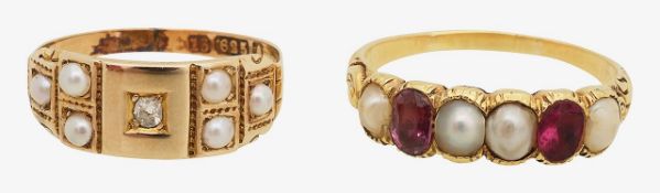A 15ct Victorian seed pearl ring and a pearl band ring