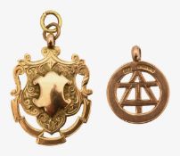 A 9ct Masonic medal and a shield medal
