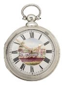 A Victorian silver pair cased open face pocket watch, London, 1869