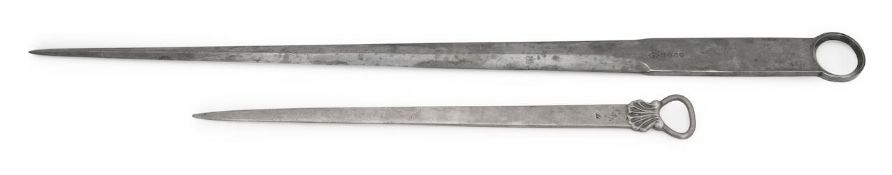 An 18th century silver and a plated meat skewer