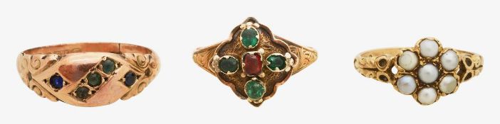 An Edwardian gem set ring Victorian ring and one other