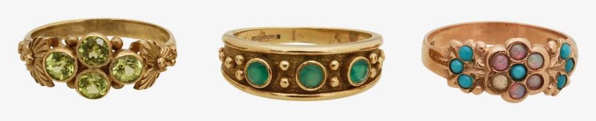Three 9ct gold gem set rings