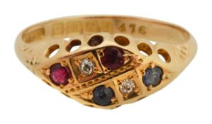 An Edwardian 18ct sapphire ruby diamond ring