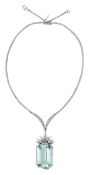 An impressive aquamarine and diamond necklace