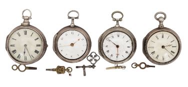Four silver pair case pocket watches,