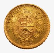 Peru. 5 Soles Oro Gold Coin 1960