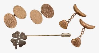 A pair of 9ct late Victorian cuff links and two more