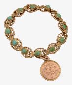 A 9ct gold fancy link bracelet set with turquoise