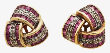 A pair of ruby and diamond triple knot ear studs