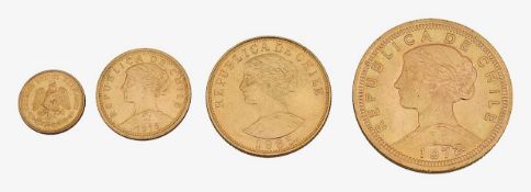 Chile. Gold Pesos Coins (4)
