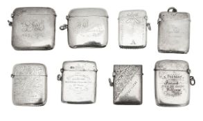 A group of eight silver vesta cases