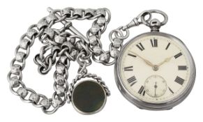 A Victorian silver open face pocket watch, Chester, 1882
