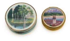 A guilloche enamel compact and pillbox