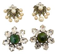 Two Christian Dior brooches and a pair of Christian Dior earrings