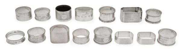 A group of fifteen silver napkin rings