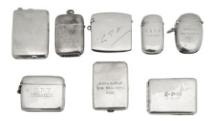 A group of eight silver vesta and cigarette cases,