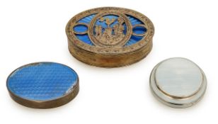 A group of three silver and guilloche enamel boxes