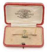 An 18ct gold, enamelled and diamond Jat Regiment sweetheart brooch