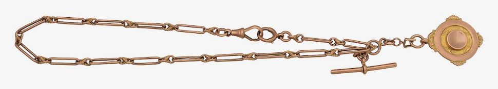 A 9ct gold fob chain with medal by Thomas Fattorini