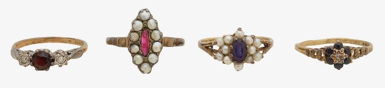 A collection of 9ct gem set rings