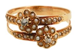 A French seed pearl diamond ring