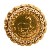 A South African 1981 1/10 Krugerrand in 9 carat ring mount