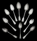 A collection of George III and later silver dessert spoons