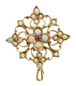 A opal and ruby pendant brooch