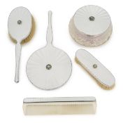 A George VI and later silver and guilloche enamel dressing table set