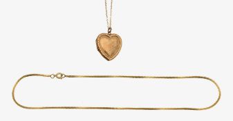 A 9ct locket pendant with an ankle chain and box link chain