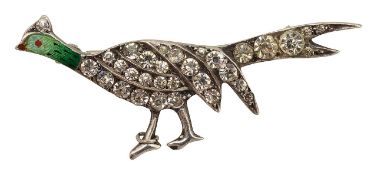 A novelty silver enamel and paste brooch in the a pheasant