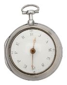A rare George III silver pair cased open face pocket watch, London, 1786 with named dial