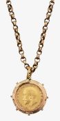 A King George half sovereign pendant and chain