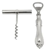 A George V silver handled bottle opener and corkscrew