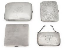 A group of three Edward VII and later silver cigarette cases and a purse