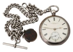 A late Victorian silver open face pocket watch, Chester, 1889