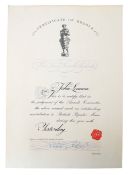 A 1966 Ivor Novello certificate for 'Yesterday' awarded to John Lennon