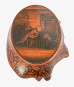 A Victorian Scottish rootwood and penwork table snuff box