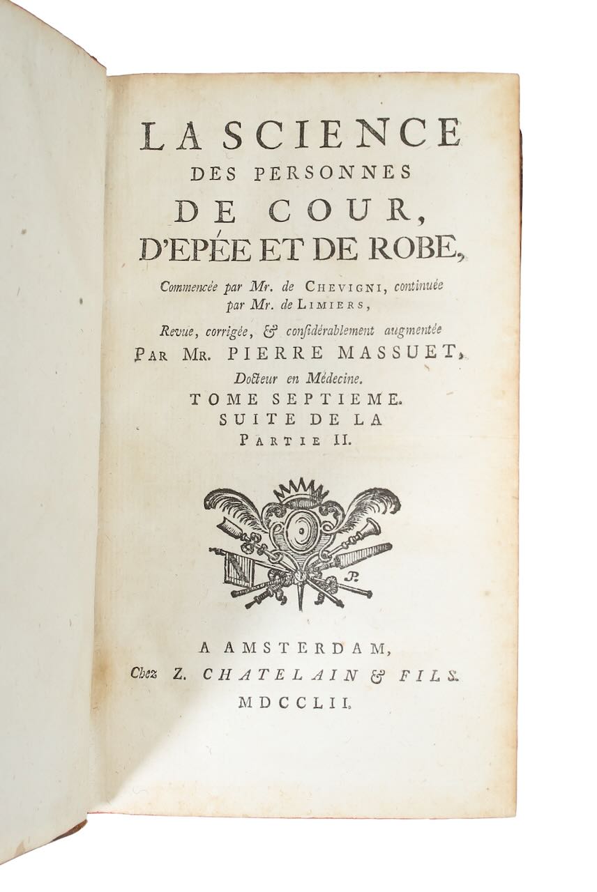 Massuet (Pierre) 'La Science des Personnes de Cour, D'Epee et de Robe' nine volumes, 1752 - Image 2 of 3