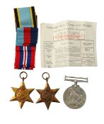 A WWII medal trio, with their original box and paperwork
