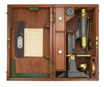 A J. Parkes & Sons brass and lacquered brass monocular microscope