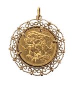 A Victoria 1886 gold full sovereign, in a 9ct gold pendant mount