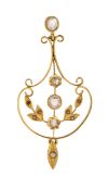 An Edwardian diamond and pearl pendant