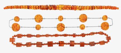 Three abstract bead amber necklaces